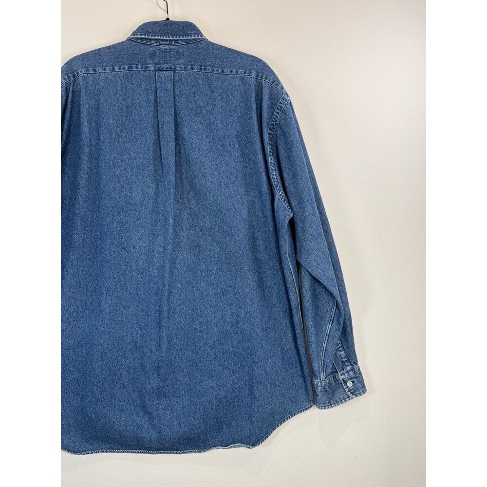 VINTAGE Ralph Lauren Mens Denim Shirt Blue Button Down Long Sleeve Pony 90s XL - Picture 8 of 10